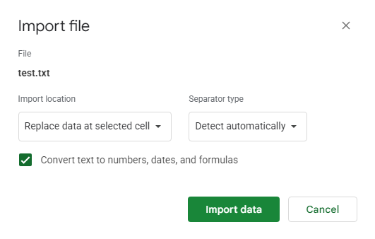 Import text file into google sheet