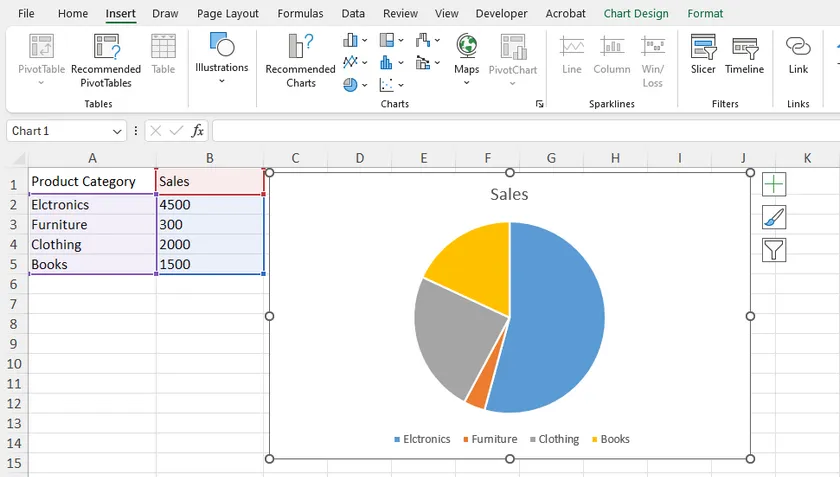 Insert a Pie Chart in Excel