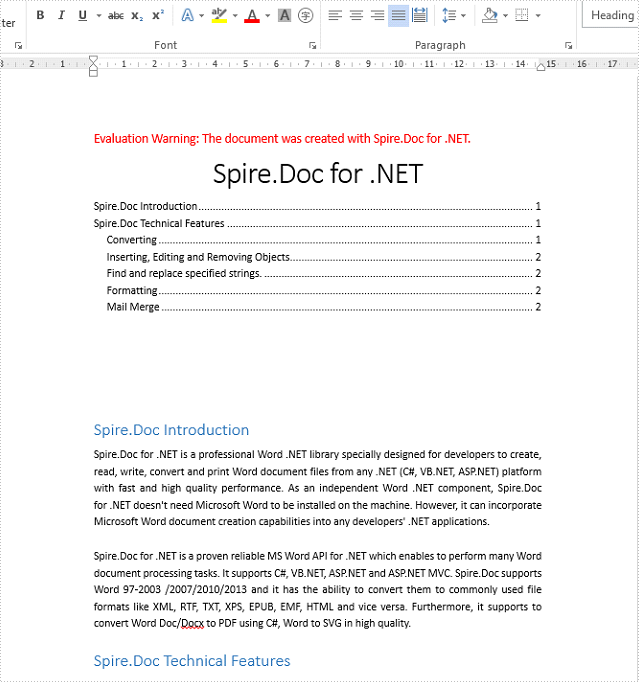 C# insert and remove TOC from the word document