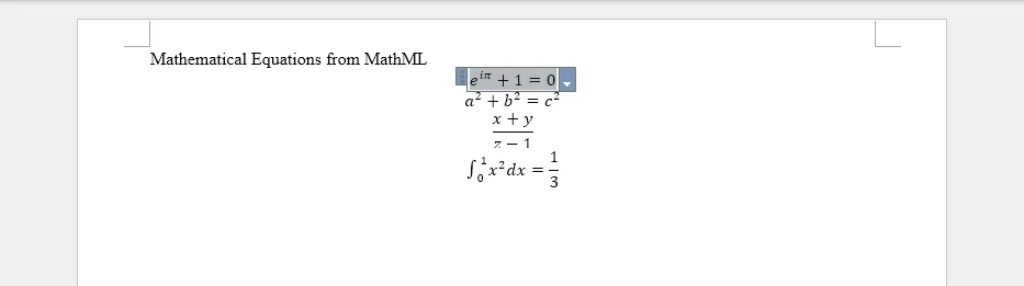 MathML equations converted to Word format using Python