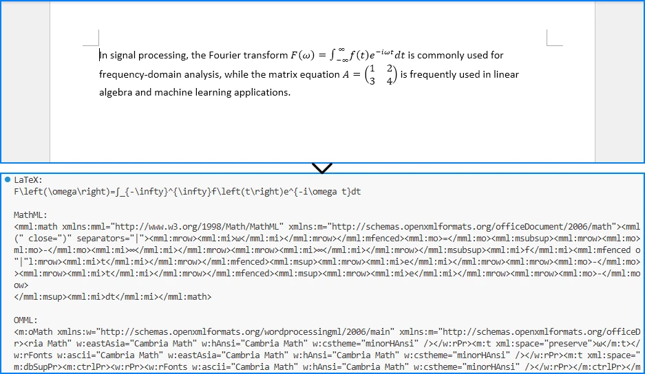Export Word equations to LaTeX, MathML, and OMML using Python