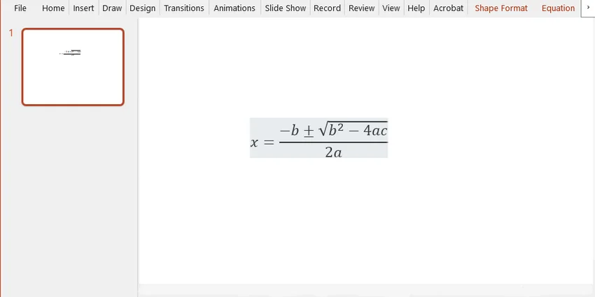 PowerPoint slide showing the quadratic formula generated with C# and Free Spire.Presentation