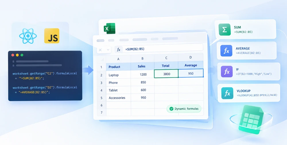 Writing formulas and functions into an Excel worksheet in the browser with Spire.XLS for JavaScript
