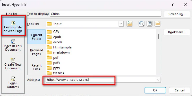 Attach a Hyperlink in Address Bar