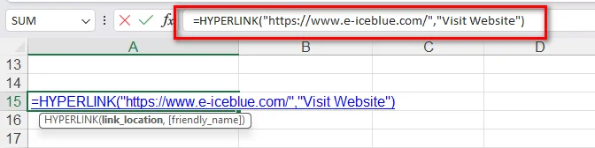 Add a Hyperlink in Excel Using the HYPERLINK Function