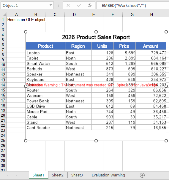 Insert an OLE Object in Excel