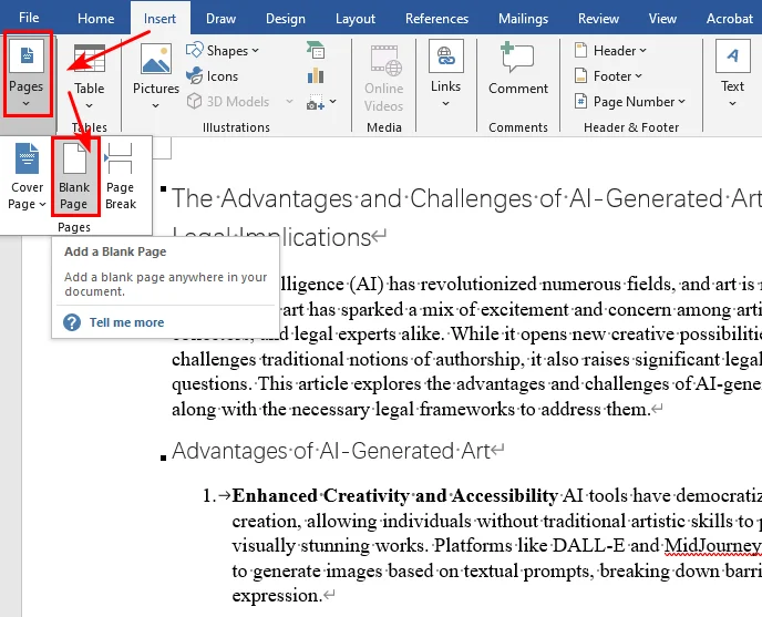 Insert a Blank Page in Word Documents