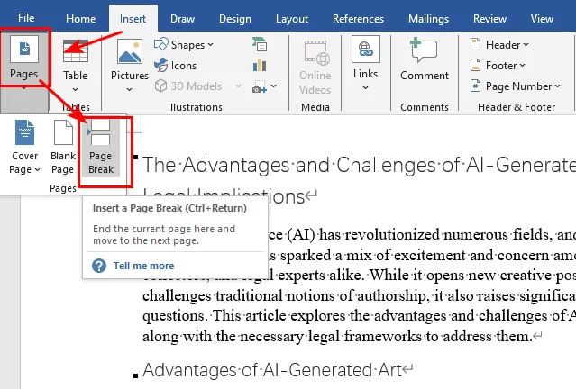 Insert New Pages in Word Using Page Breaks