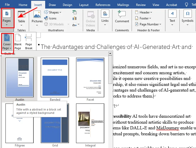 Insert a Cover Page in a Word Document