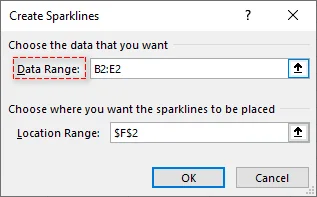 Imposta l'intervallo di dati per la sparkline