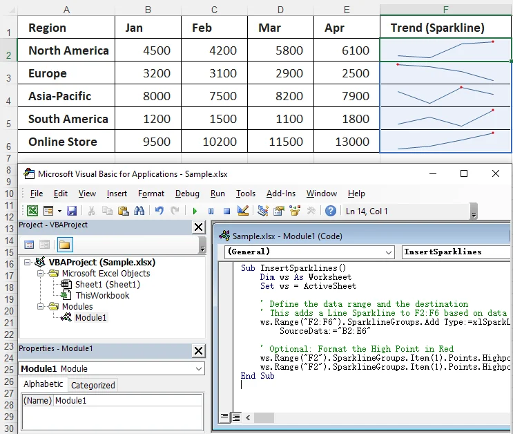 Automatizza l'inserimento di Sparkline con Excel VBA