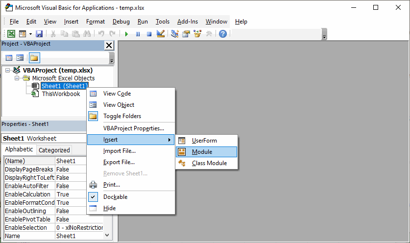 Insert module for VBA