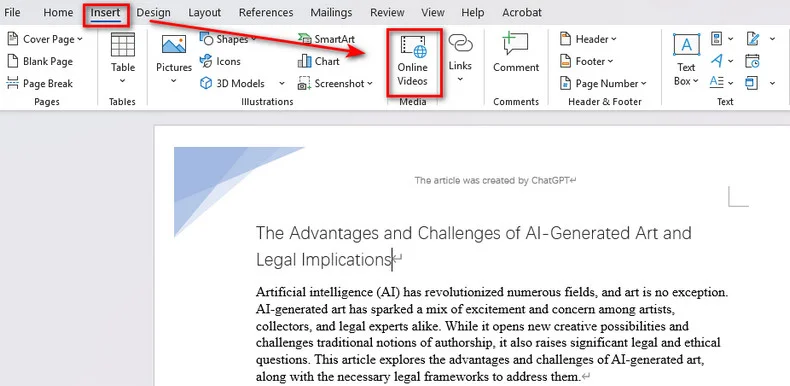 Insert a Video in Word with the Online Videos Feature