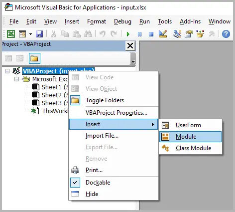 Insert Module in VBA Project