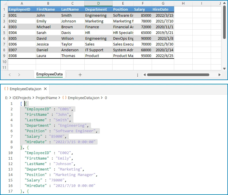 Convert an Excel Worksheet to JSON using Java