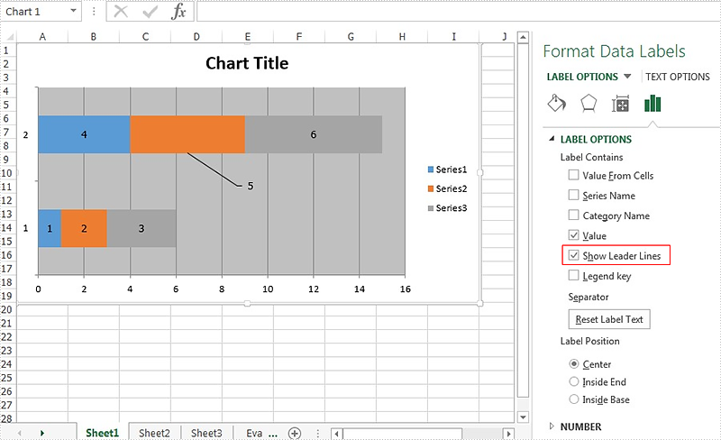 How to show the leader line on Excel chart in C#