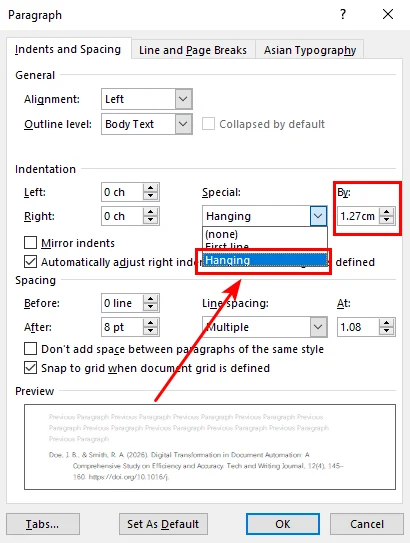 Create a Hanging Indent in Word Using Paragraph