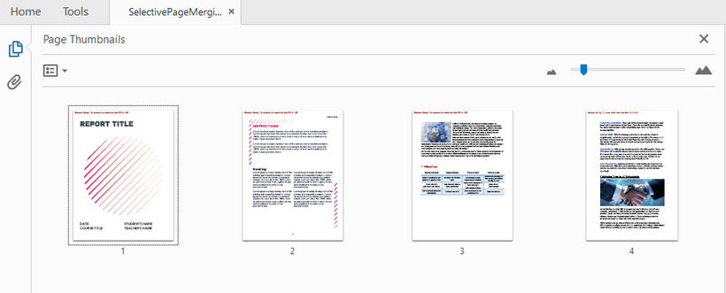 Merge specified pages from different PDFs