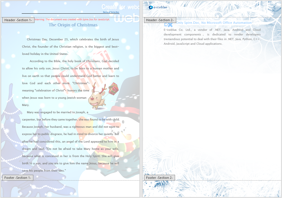 Each section from the source document appears as an independent page in the merged document