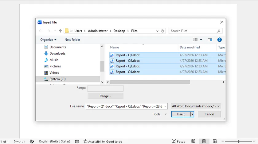 Combinar archivos de Word para un trabajo de impresión unificado