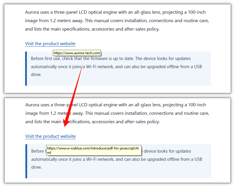 The three hyperlinks already in the document now point to the new address
