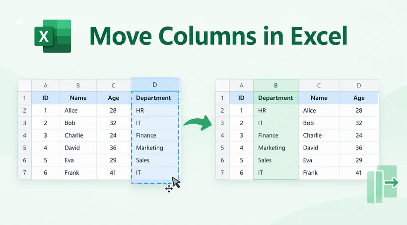 A guide showing how to reorder columns in Excel