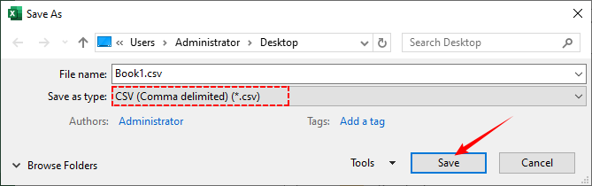 Selección del tipo de archivo Guardar como CSV en Excel