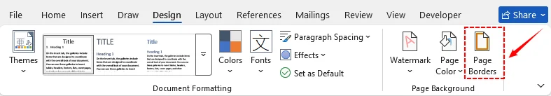Microsoft Word’s Page Borders button under the Design tab