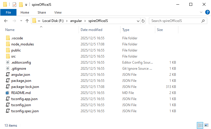 Folder structure of the newly created Angular project