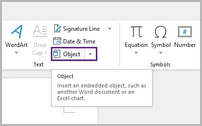 Object button in Word