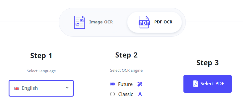 i2OCR language and file selection interface
