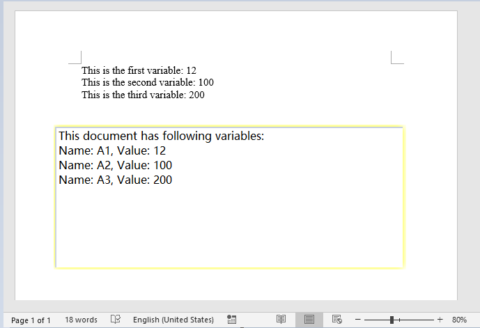 Text output of retrieved document variables