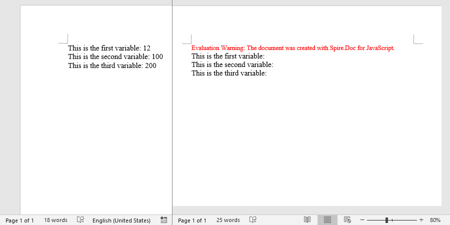 Word document output after removing document variables
