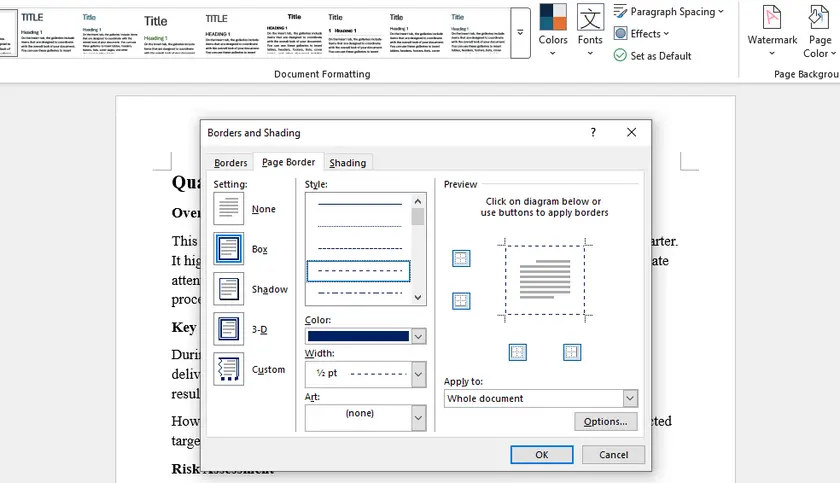 Page Borders feature in Word