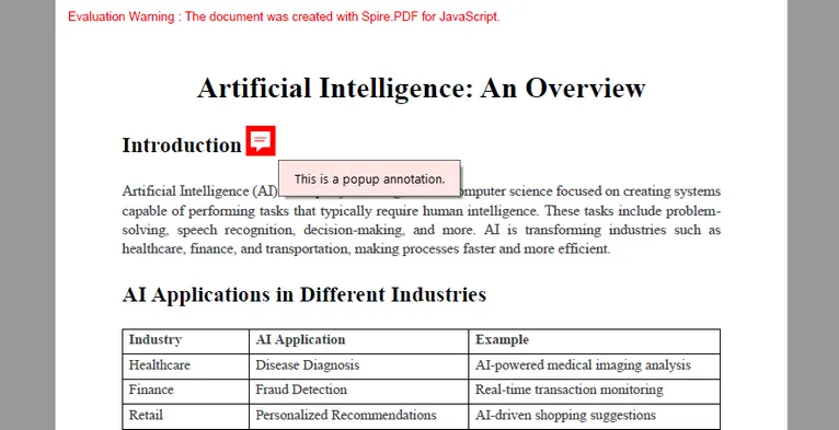 Add a Popup Annotation to PDF