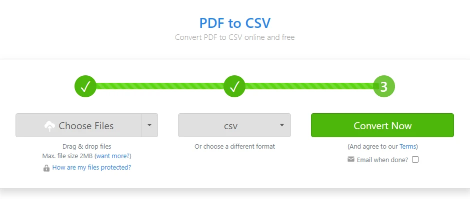 Zamzar PDF to CSV Online Converter