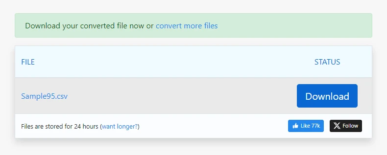 Zamzar PDF to CSV Output