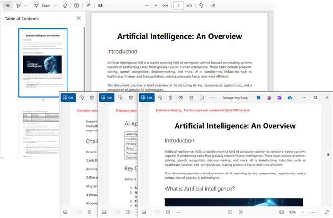 Screenshot of input PDF document and output PNG image files.
