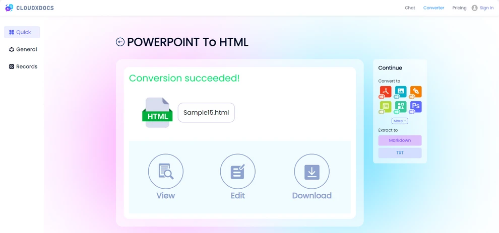 CLOUDXDOCS PowerPoint to HTML Converter Download Conversion