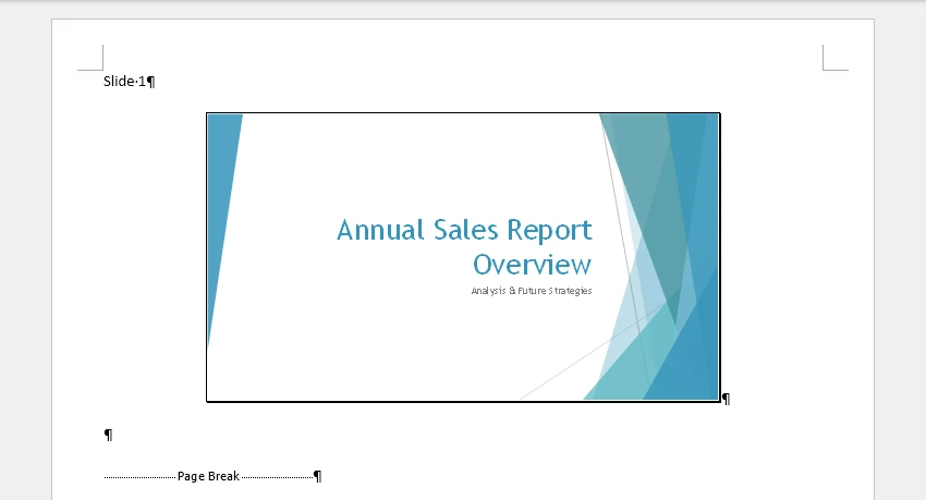PowerPoint Slides Exported to a Word Document