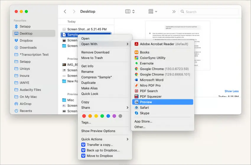 Aplicación Vista Previa en macOS