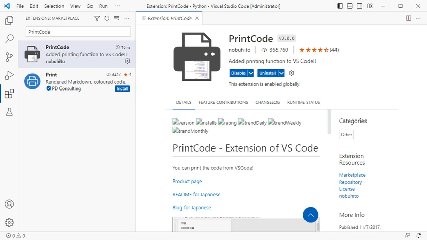 Install PrintCode in VS Code
