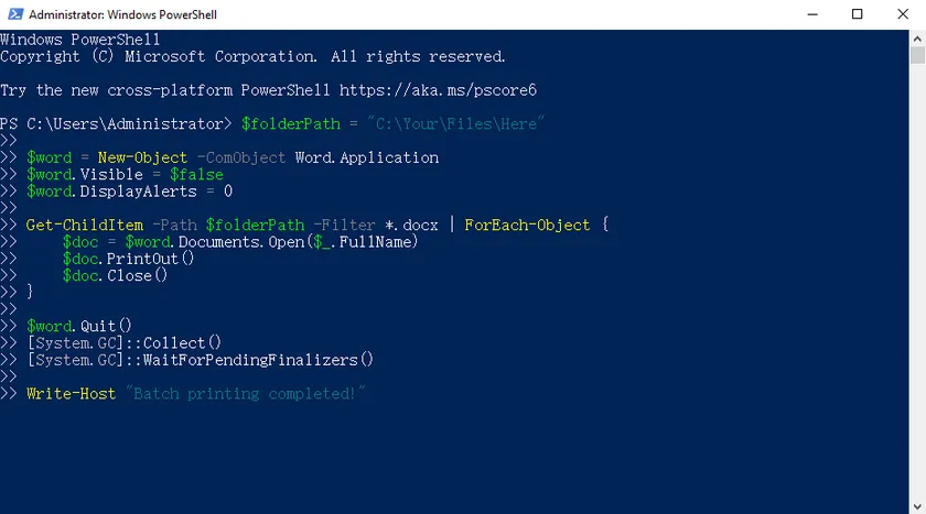 Imprimir múltiples documentos de Word con un script de PowerShell