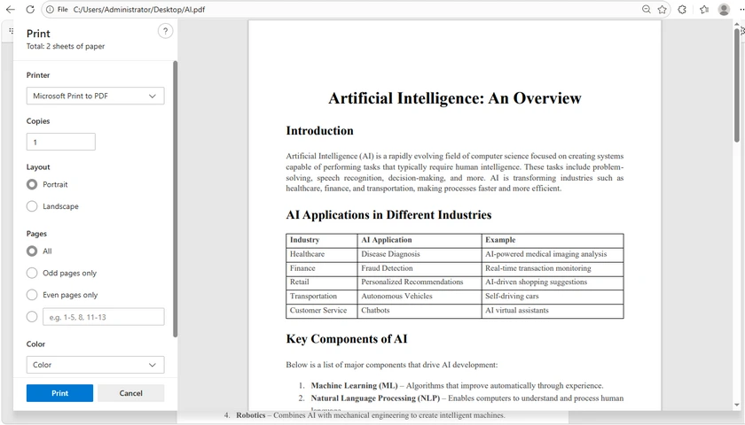 Print PDF Documents with Edge