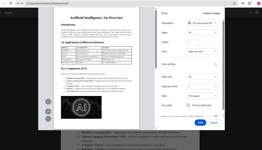 Print PDF Documents with Google Chrome