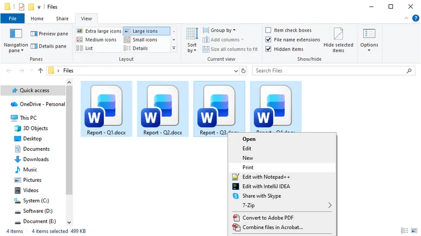 Imprimir archivos de Word desde el Explorador de archivos