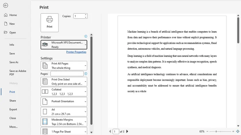 Print Word File to XPS