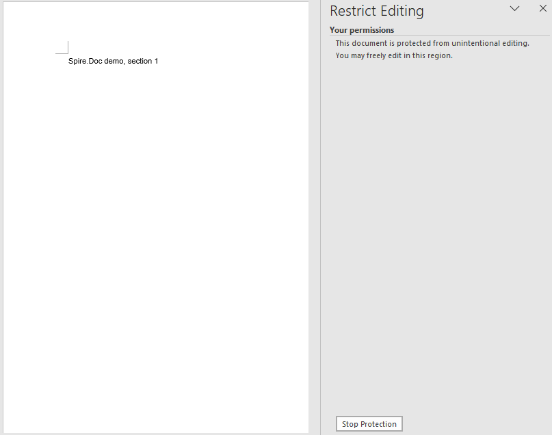The document after only the specified sections are locked