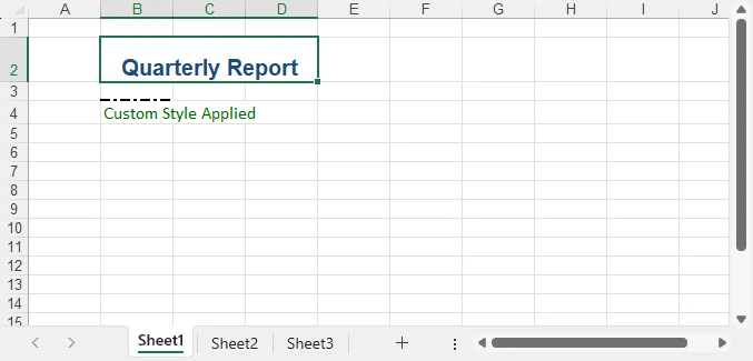 Advanced Excel formatting with merged cells, built-in heading style, and custom reusable style