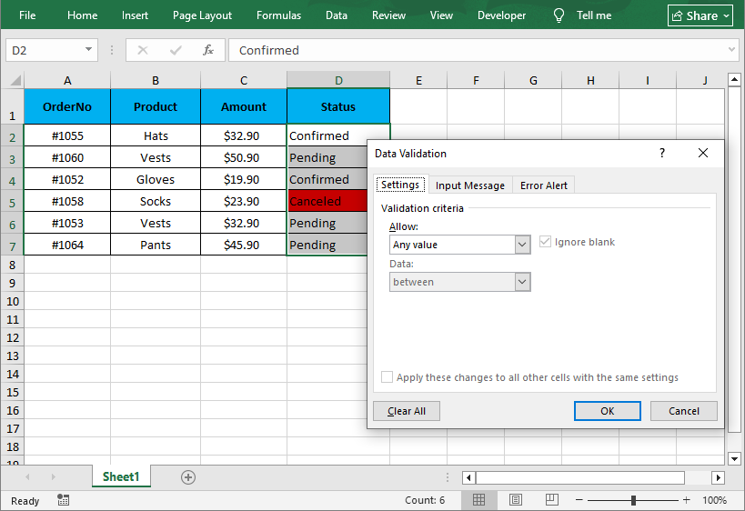 Script Python para excluir validação de dados no intervalo do Excel
